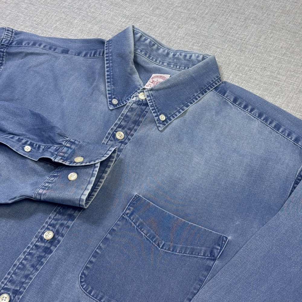 Brooks Brothers Vintage Chambray Brushpopper Button-Down Shirt Mens Large Blue